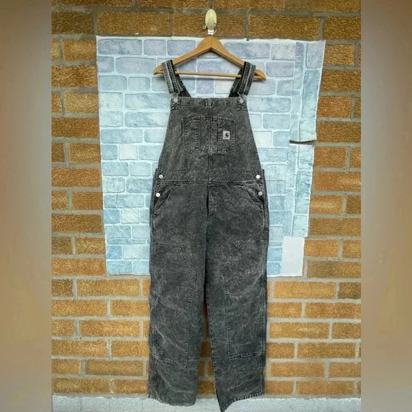 Carhartt Work In Progress acid Black Bib Double Knee Overalls large - Picture 4 of 16